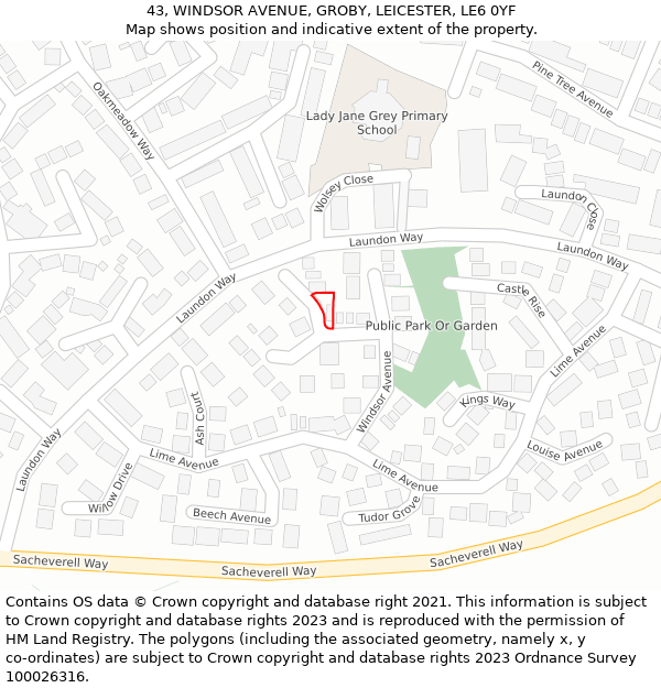 43, WINDSOR AVENUE, GROBY, LEICESTER, LE6 0YF: Location map and indicative extent of plot