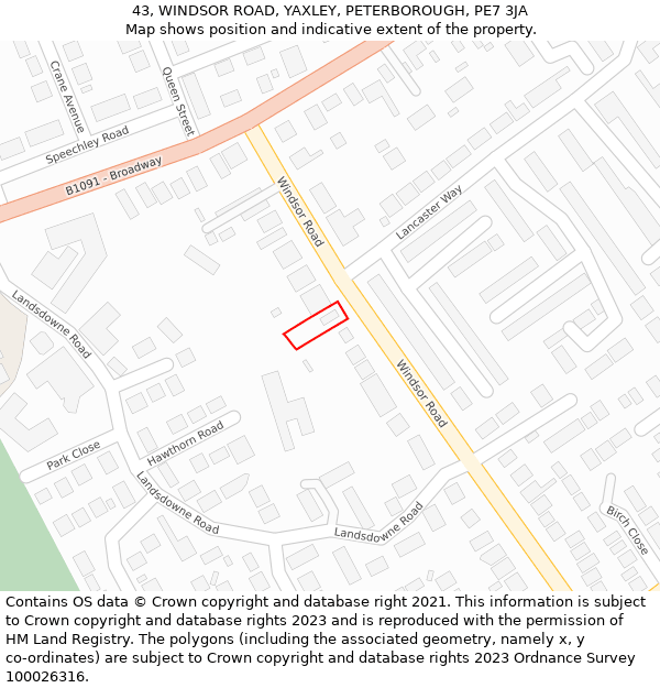 43, WINDSOR ROAD, YAXLEY, PETERBOROUGH, PE7 3JA: Location map and indicative extent of plot