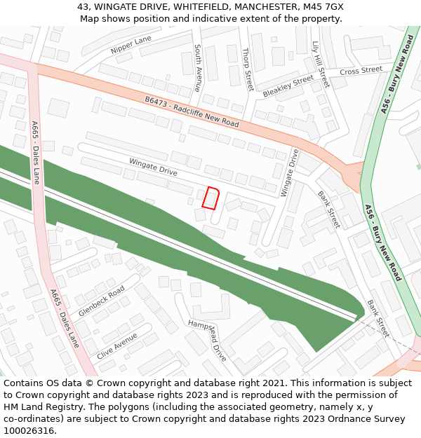 43, WINGATE DRIVE, WHITEFIELD, MANCHESTER, M45 7GX: Location map and indicative extent of plot