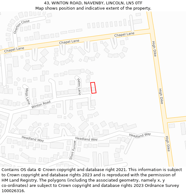 43, WINTON ROAD, NAVENBY, LINCOLN, LN5 0TF: Location map and indicative extent of plot
