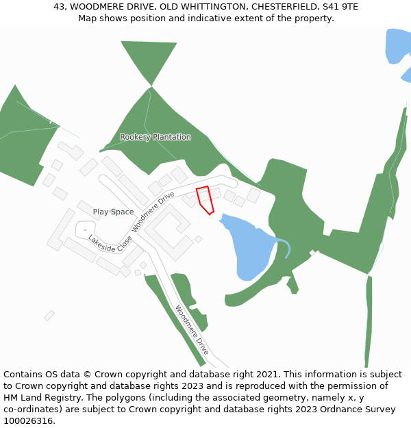 43, WOODMERE DRIVE, OLD WHITTINGTON, CHESTERFIELD, S41 9TE: Location map and indicative extent of plot