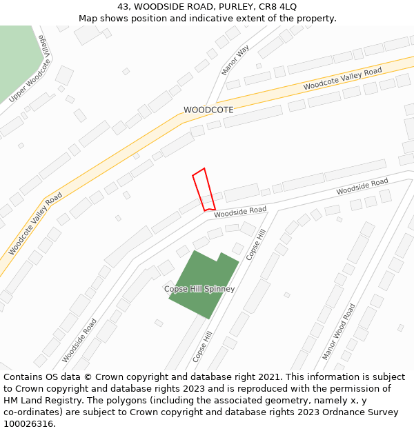 43, WOODSIDE ROAD, PURLEY, CR8 4LQ: Location map and indicative extent of plot