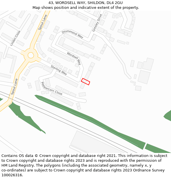 43, WORDSELL WAY, SHILDON, DL4 2GU: Location map and indicative extent of plot