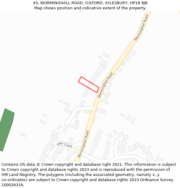 43, WORMINGHALL ROAD, ICKFORD, AYLESBURY, HP18 9JB: Location map and indicative extent of plot