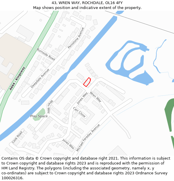 43, WREN WAY, ROCHDALE, OL16 4FY: Location map and indicative extent of plot