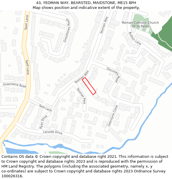 43, YEOMAN WAY, BEARSTED, MAIDSTONE, ME15 8PH: Location map and indicative extent of plot