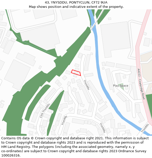 43, YNYSDDU, PONTYCLUN, CF72 9UA: Location map and indicative extent of plot