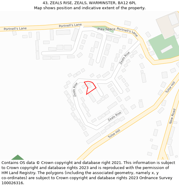 43, ZEALS RISE, ZEALS, WARMINSTER, BA12 6PL: Location map and indicative extent of plot