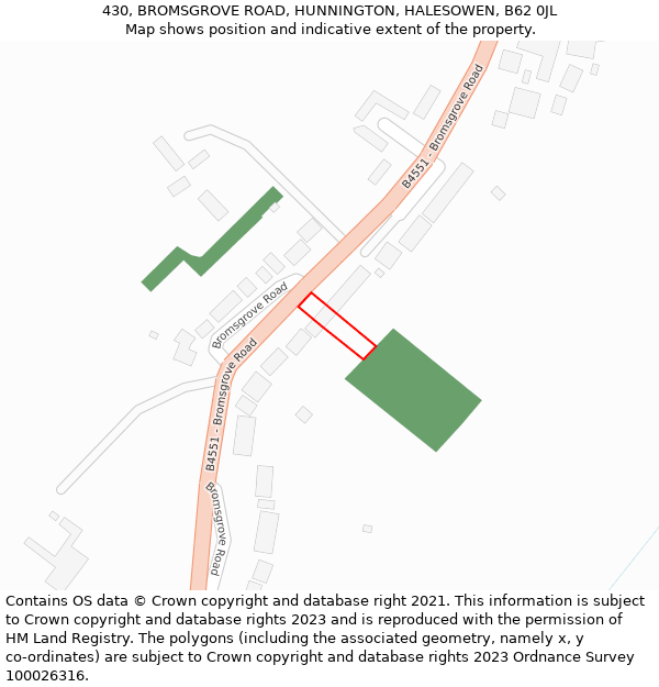 430, BROMSGROVE ROAD, HUNNINGTON, HALESOWEN, B62 0JL: Location map and indicative extent of plot