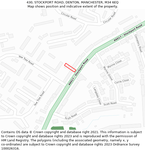 430, STOCKPORT ROAD, DENTON, MANCHESTER, M34 6EQ: Location map and indicative extent of plot
