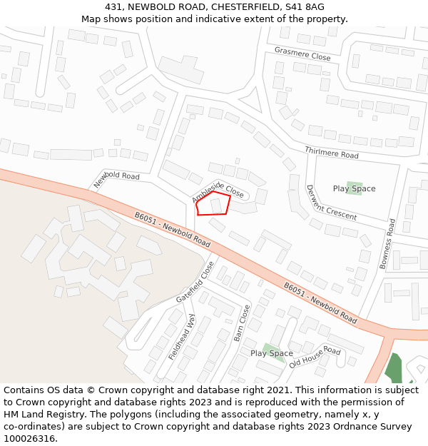 431, NEWBOLD ROAD, CHESTERFIELD, S41 8AG: Location map and indicative extent of plot