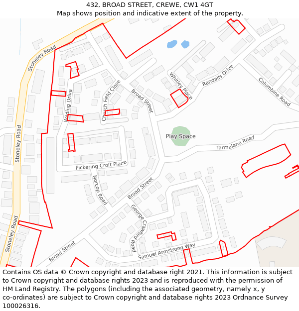 432, BROAD STREET, CREWE, CW1 4GT: Location map and indicative extent of plot