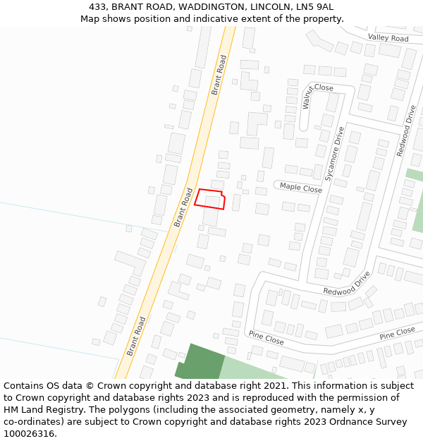 433, BRANT ROAD, WADDINGTON, LINCOLN, LN5 9AL: Location map and indicative extent of plot