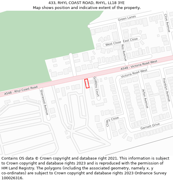 433, RHYL COAST ROAD, RHYL, LL18 3YE: Location map and indicative extent of plot