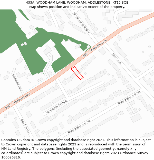 433A, WOODHAM LANE, WOODHAM, ADDLESTONE, KT15 3QE: Location map and indicative extent of plot