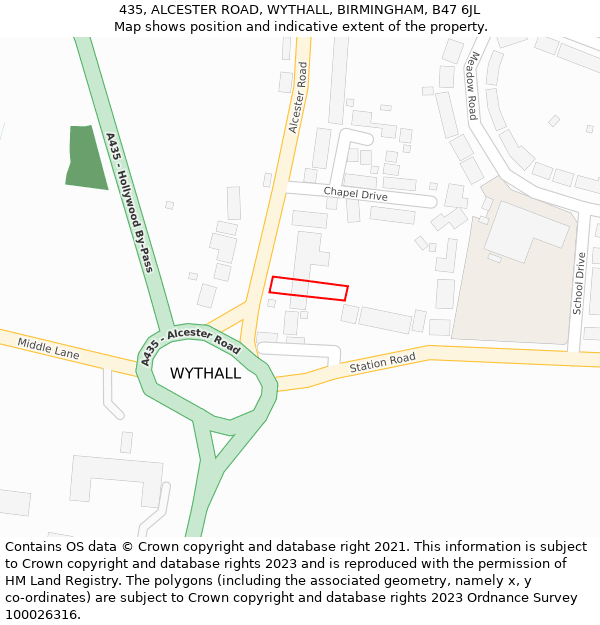 435, ALCESTER ROAD, WYTHALL, BIRMINGHAM, B47 6JL: Location map and indicative extent of plot