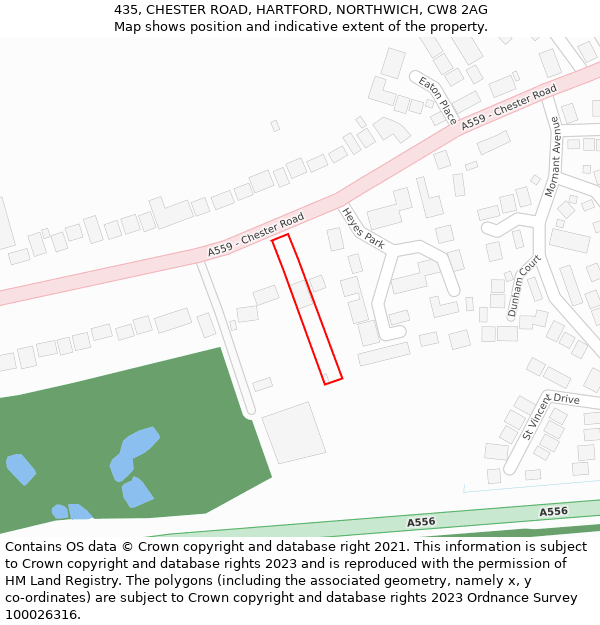 435, CHESTER ROAD, HARTFORD, NORTHWICH, CW8 2AG: Location map and indicative extent of plot