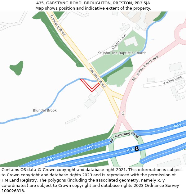 435, GARSTANG ROAD, BROUGHTON, PRESTON, PR3 5JA: Location map and indicative extent of plot