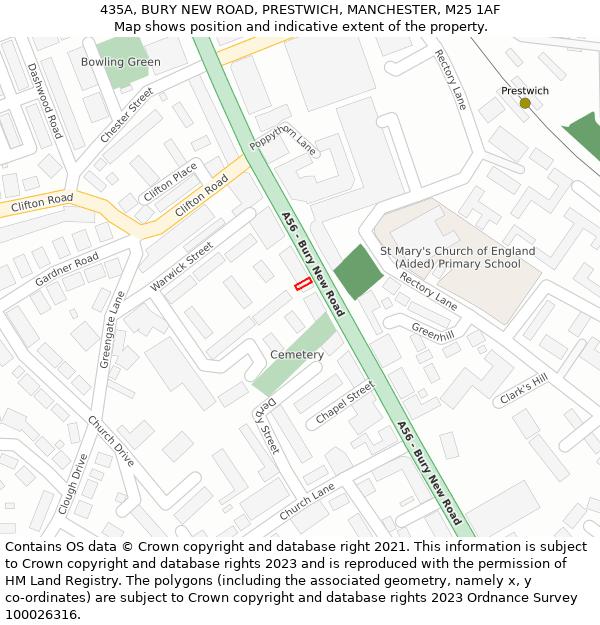435A, BURY NEW ROAD, PRESTWICH, MANCHESTER, M25 1AF: Location map and indicative extent of plot