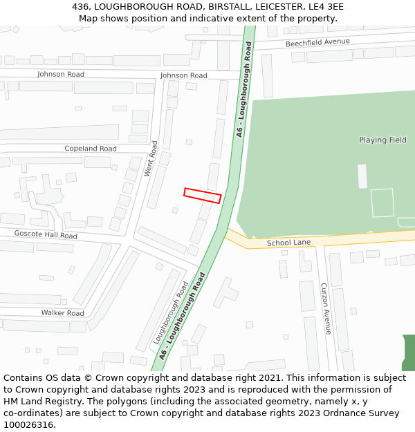 436, LOUGHBOROUGH ROAD, BIRSTALL, LEICESTER, LE4 3EE: Location map and indicative extent of plot