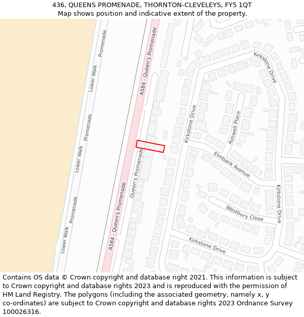 436, QUEENS PROMENADE, THORNTON-CLEVELEYS, FY5 1QT: Location map and indicative extent of plot