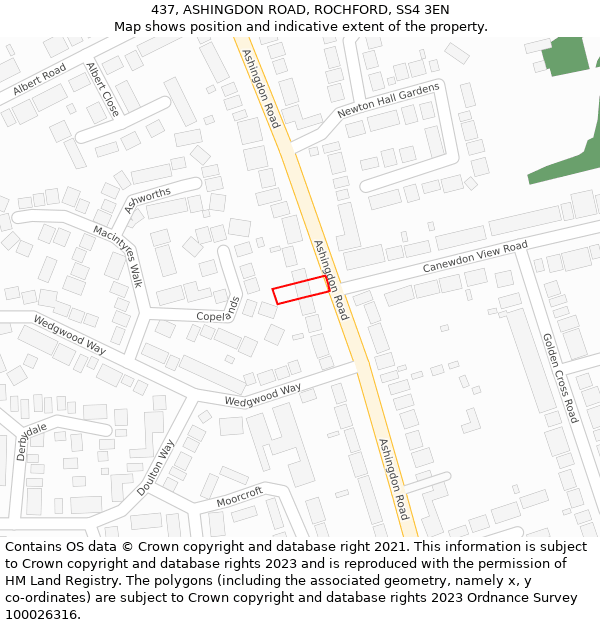 437, ASHINGDON ROAD, ROCHFORD, SS4 3EN: Location map and indicative extent of plot