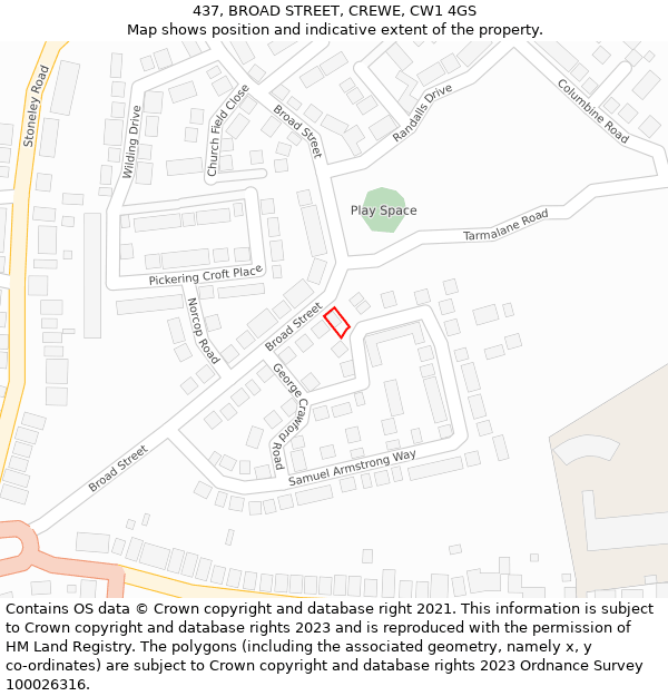 437, BROAD STREET, CREWE, CW1 4GS: Location map and indicative extent of plot