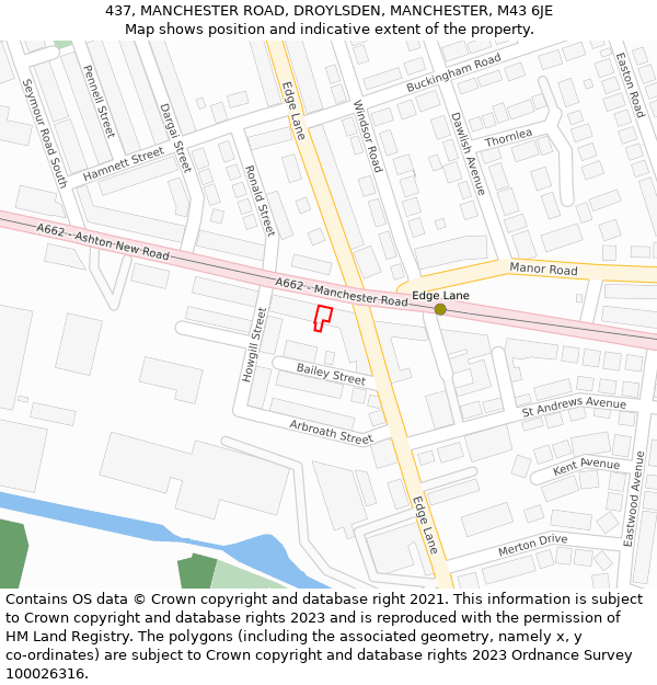 437, MANCHESTER ROAD, DROYLSDEN, MANCHESTER, M43 6JE: Location map and indicative extent of plot