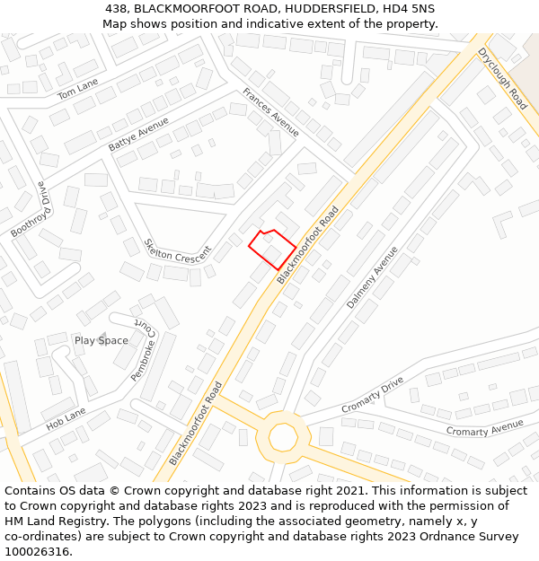 438, BLACKMOORFOOT ROAD, HUDDERSFIELD, HD4 5NS: Location map and indicative extent of plot