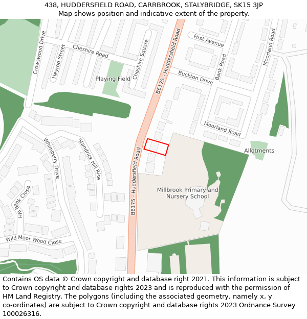 438, HUDDERSFIELD ROAD, CARRBROOK, STALYBRIDGE, SK15 3JP: Location map and indicative extent of plot