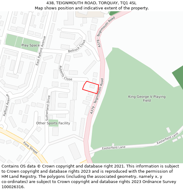 438, TEIGNMOUTH ROAD, TORQUAY, TQ1 4SL: Location map and indicative extent of plot