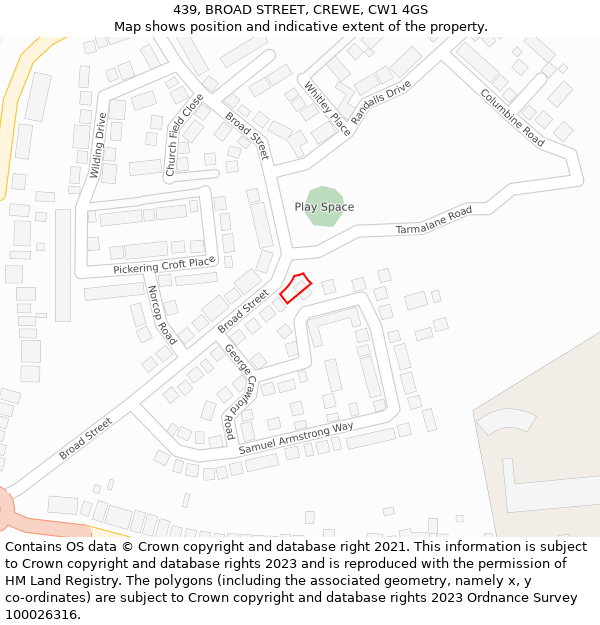 439, BROAD STREET, CREWE, CW1 4GS: Location map and indicative extent of plot