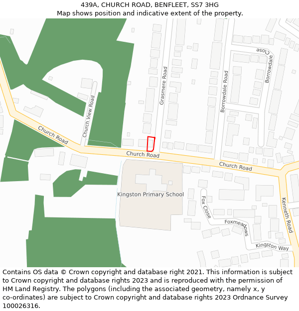 439A, CHURCH ROAD, BENFLEET, SS7 3HG: Location map and indicative extent of plot