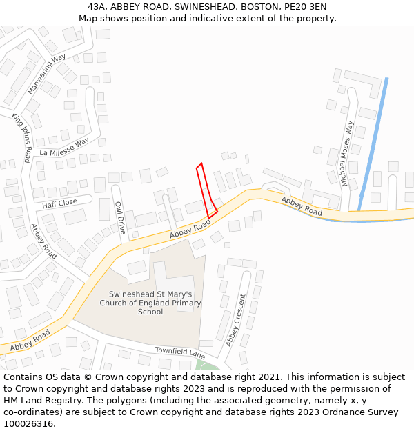 43A, ABBEY ROAD, SWINESHEAD, BOSTON, PE20 3EN: Location map and indicative extent of plot