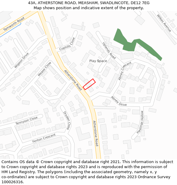 43A, ATHERSTONE ROAD, MEASHAM, SWADLINCOTE, DE12 7EG: Location map and indicative extent of plot