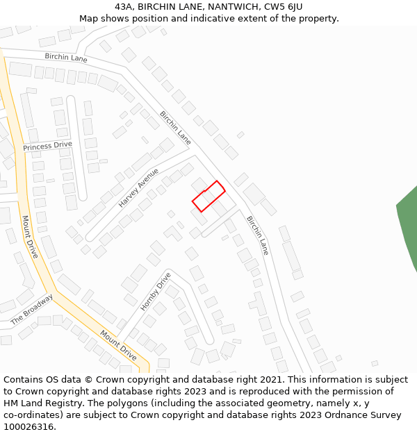 43A, BIRCHIN LANE, NANTWICH, CW5 6JU: Location map and indicative extent of plot