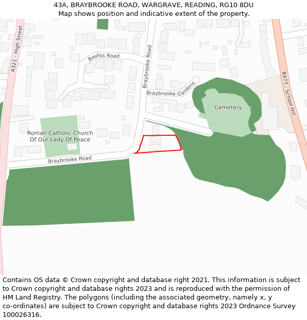 43A, BRAYBROOKE ROAD, WARGRAVE, READING, RG10 8DU: Location map and indicative extent of plot