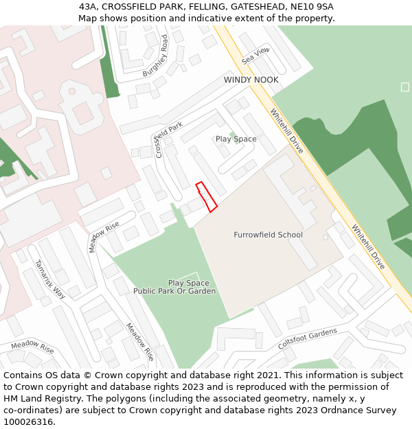 43A, CROSSFIELD PARK, FELLING, GATESHEAD, NE10 9SA: Location map and indicative extent of plot