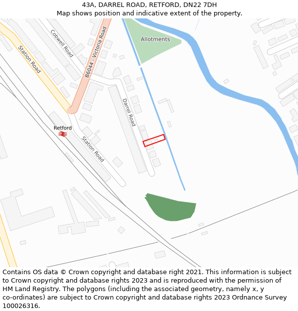 43A, DARREL ROAD, RETFORD, DN22 7DH: Location map and indicative extent of plot
