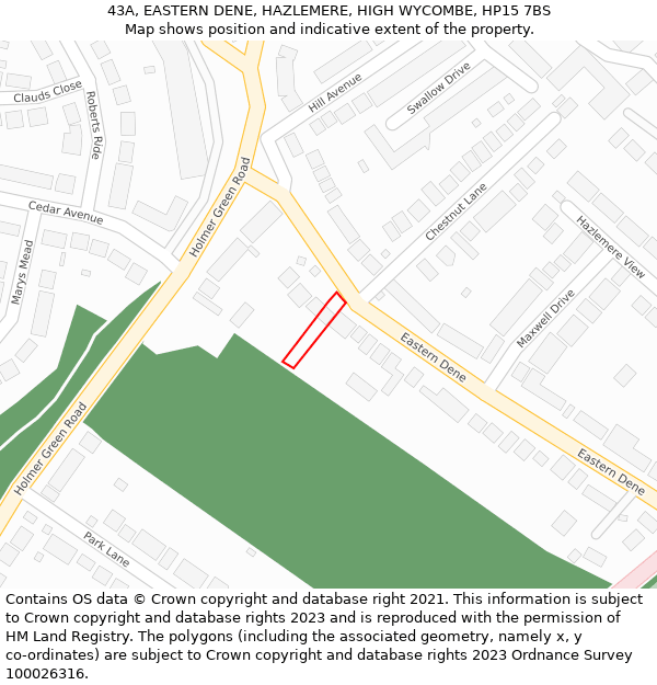 43A, EASTERN DENE, HAZLEMERE, HIGH WYCOMBE, HP15 7BS: Location map and indicative extent of plot