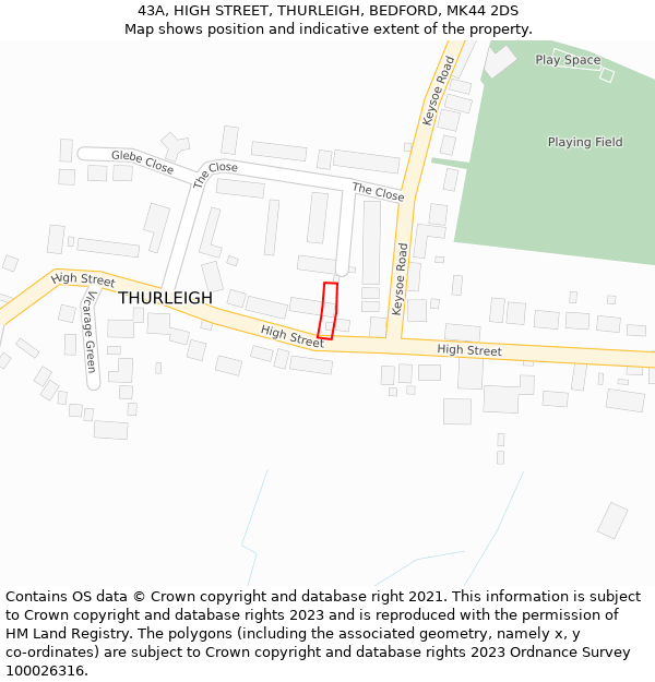 43A, HIGH STREET, THURLEIGH, BEDFORD, MK44 2DS: Location map and indicative extent of plot
