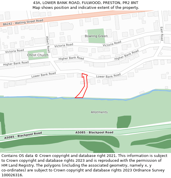 43A, LOWER BANK ROAD, FULWOOD, PRESTON, PR2 8NT: Location map and indicative extent of plot