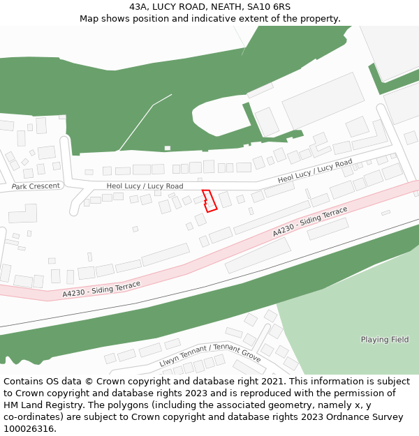 43A, LUCY ROAD, NEATH, SA10 6RS: Location map and indicative extent of plot