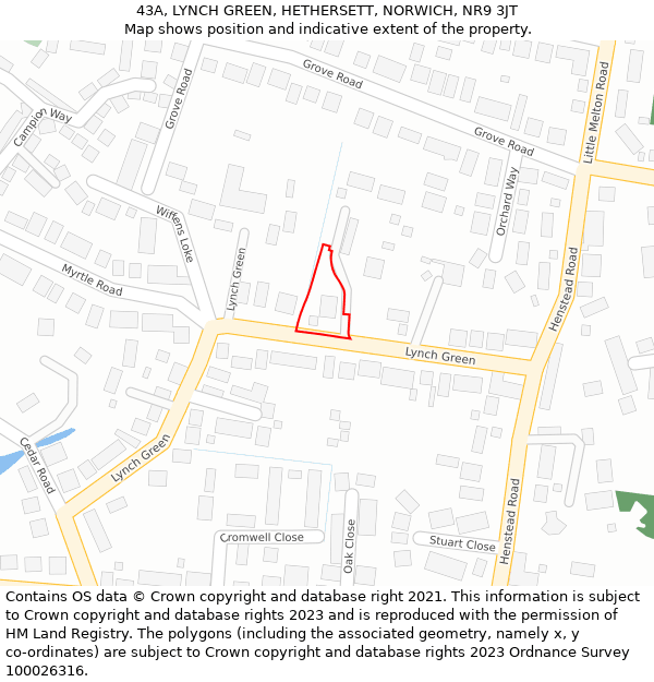 43A, LYNCH GREEN, HETHERSETT, NORWICH, NR9 3JT: Location map and indicative extent of plot