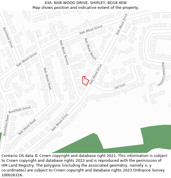 43A, NAB WOOD DRIVE, SHIPLEY, BD18 4EW: Location map and indicative extent of plot