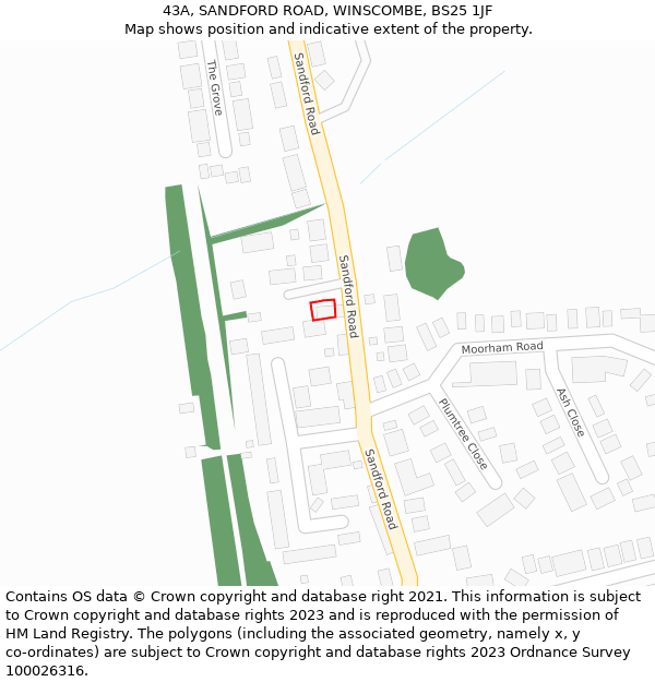 43A, SANDFORD ROAD, WINSCOMBE, BS25 1JF: Location map and indicative extent of plot