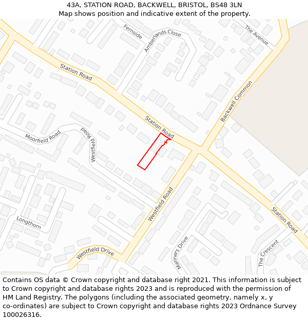 43A, STATION ROAD, BACKWELL, BRISTOL, BS48 3LN: Location map and indicative extent of plot