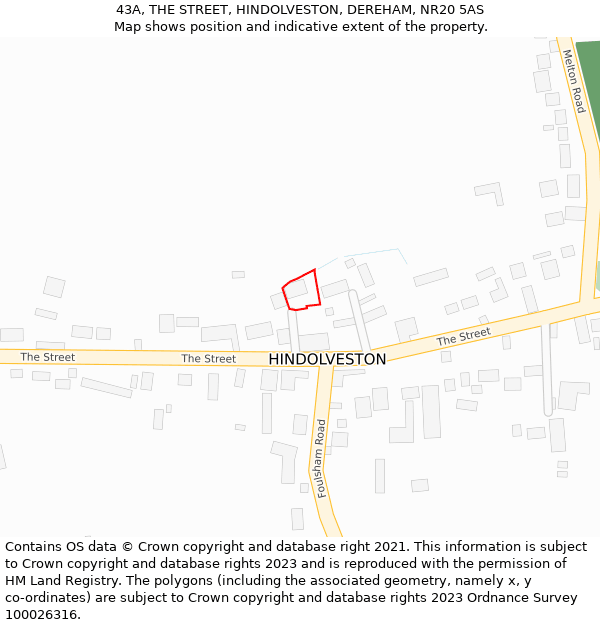 43A, THE STREET, HINDOLVESTON, DEREHAM, NR20 5AS: Location map and indicative extent of plot