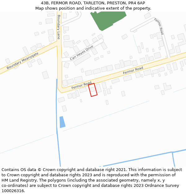 43B, FERMOR ROAD, TARLETON, PRESTON, PR4 6AP: Location map and indicative extent of plot