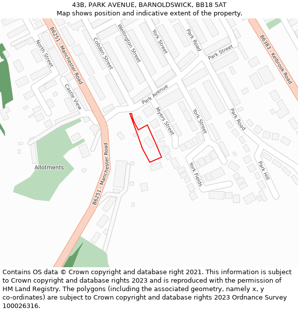 43B, PARK AVENUE, BARNOLDSWICK, BB18 5AT: Location map and indicative extent of plot